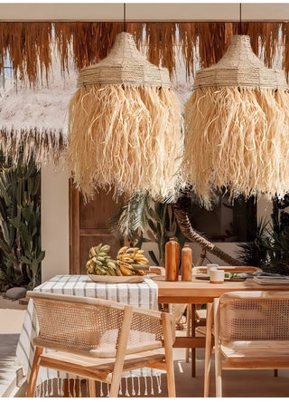 Bohemian Raffia Pendant Light-Neutral Decor