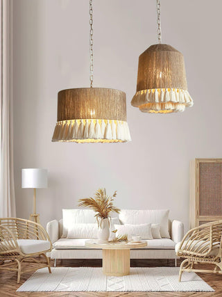 Lustra Suspension Lampe à Franges en Coton pour Salon
