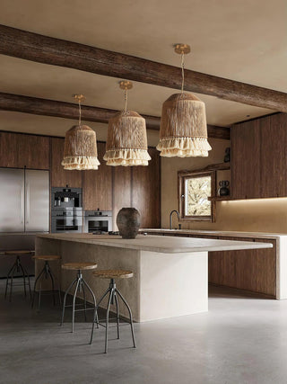 Lustra Suspension Lampe à Franges en Coton pour Salon