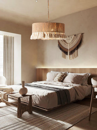 Lustra Suspension Lampe à Franges en Coton pour Salon