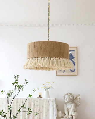 Lustra Suspension Lampe à Franges en Coton pour Salon