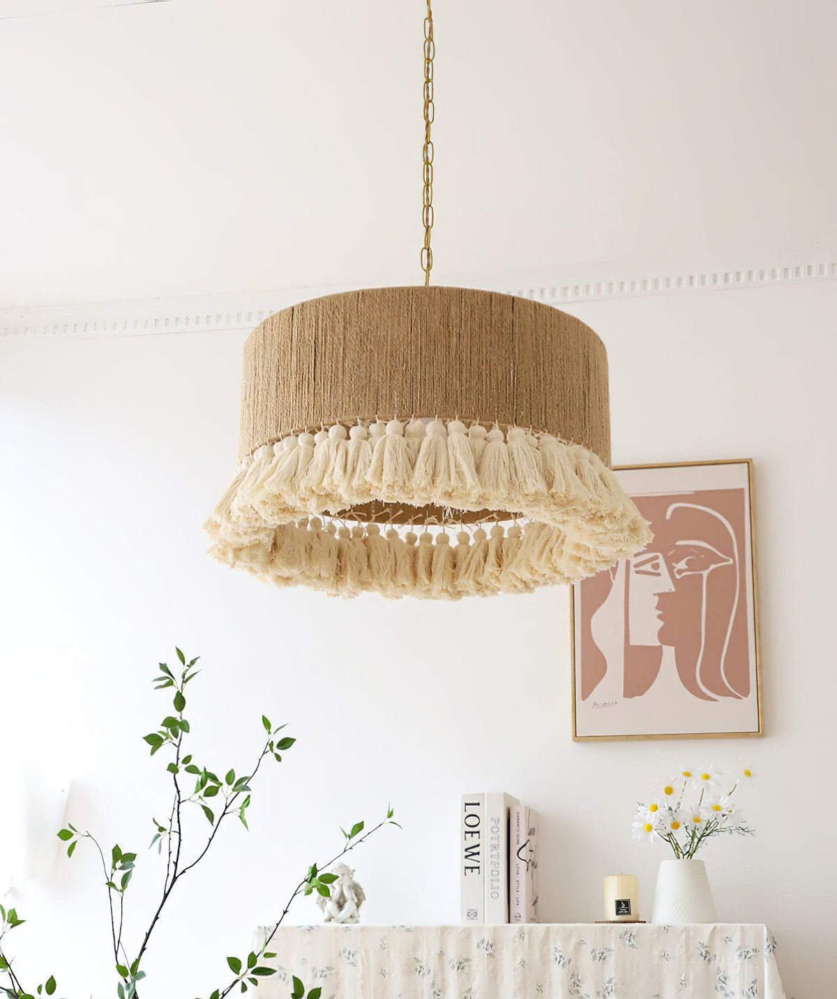 Bastilia Suspension Lampe à Franges en Coton pour Salon
