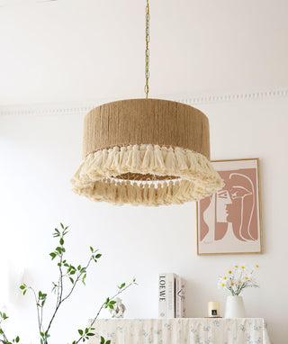 Lustra Suspension Lampe à Franges en Coton pour Salon