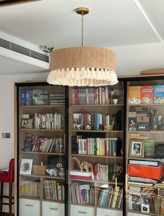 Lustra Suspension Lampe à Franges en Coton pour Salon