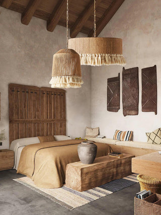 Lustra Suspension Lampe à Franges en Coton pour Salon