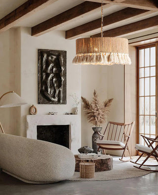 Lustra Suspension Lampe à Franges en Coton pour Salon