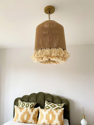 Lustra Suspension Lampe à Franges en Coton pour Salon