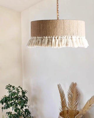 Lustra Suspension Lampe à Franges en Coton pour Salon