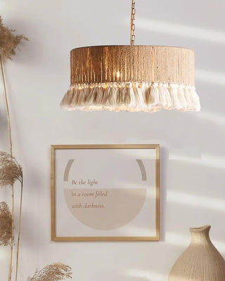 Lustra Suspension Lampe à Franges en Coton pour Salon
