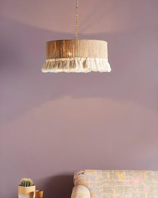 Lustra Suspension Lampe à Franges en Coton pour Salon