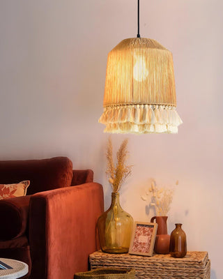 Lustra Suspension Lampe à Franges en Coton pour Salon