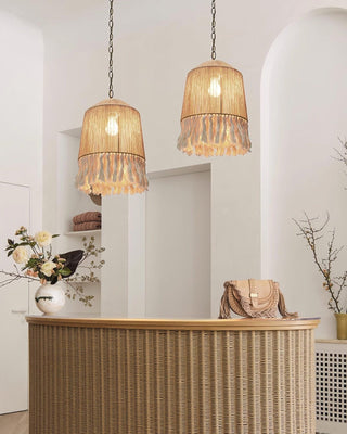 Lustra Suspension Lampe à Franges en Coton pour Salon