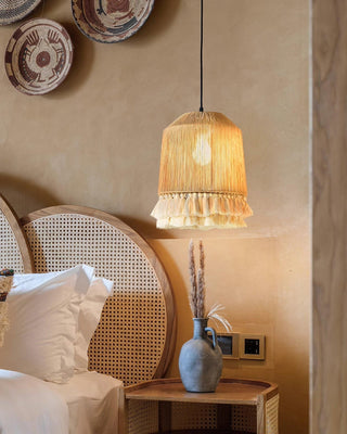 Lustra Suspension Lampe à Franges en Coton pour Salon