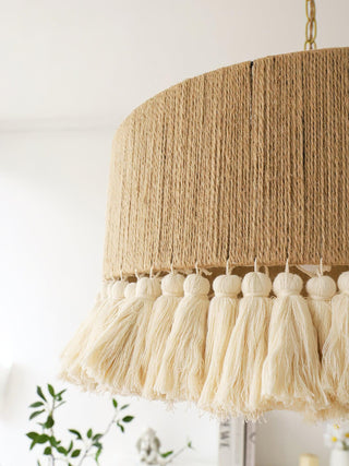 Lustra Suspension Lampe à Franges en Coton pour Salon