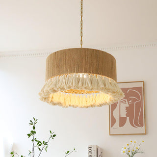 Lustra Suspension Lampe à Franges en Coton pour Salon