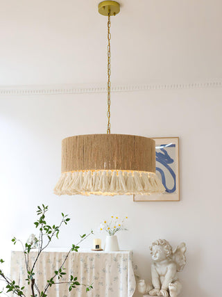 Lustra Suspension Lampe à Franges en Coton pour Salon