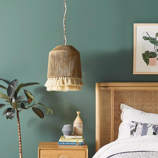 Lustra Suspension Lampe à Franges en Coton pour Salon