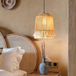 Lustra Suspension Lampe à Franges en Coton pour Salon