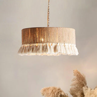 Lustra Suspension Lampe à Franges en Coton pour Salon
