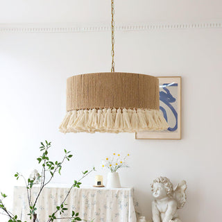Lustra Suspension Lampe à Franges en Coton pour Salon
