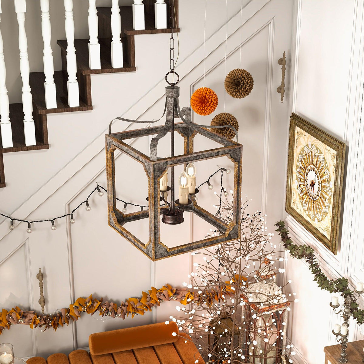 Celessa Lustre Cube Rustique Cadre Vintage