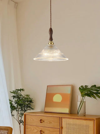 Arcara Suspension en Bois et Verre Ondulé Vintage
