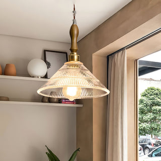 Arcara Suspension en Bois et Verre Ondulé Vintage