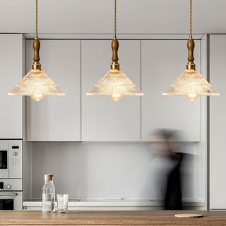 Arcara Suspension en Bois et Verre Ondulé Vintage