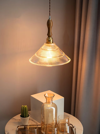 Arcara Suspension en Bois et Verre Ondulé Vintage