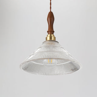 Arcara Suspension en Bois et Verre Ondulé Vintage