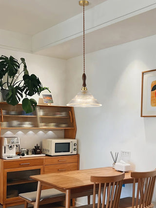 Arcara Suspension en Bois et Verre Ondulé Vintage