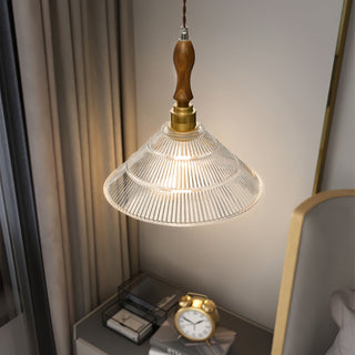 Arcara Suspension en Bois et Verre Ondulé Vintage
