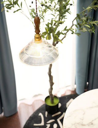 Arcara Suspension en Bois et Verre Ondulé Vintage