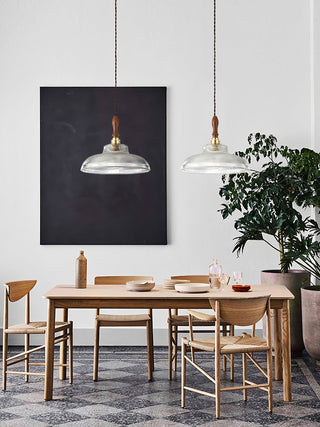 Arcara Suspension en Bois et Verre Ondulé Vintage