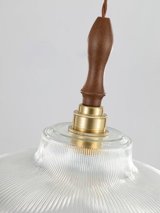 Arcara Suspension en Bois et Verre Ondulé Vintage