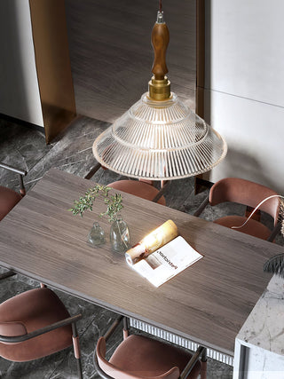 Arcara Suspension en Bois et Verre Ondulé Vintage