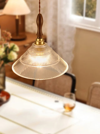 Arcara Suspension en Bois et Verre Ondulé Vintage