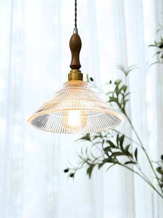 Arcara Suspension en Bois et Verre Ondulé Vintage