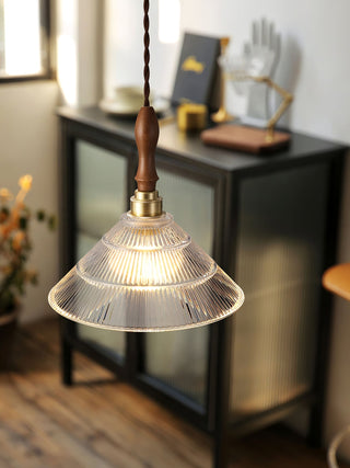 Arcara Suspension en Bois et Verre Ondulé Vintage