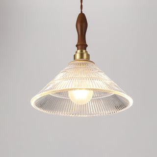 Arcara Suspension en Bois et Verre Ondulé Vintage