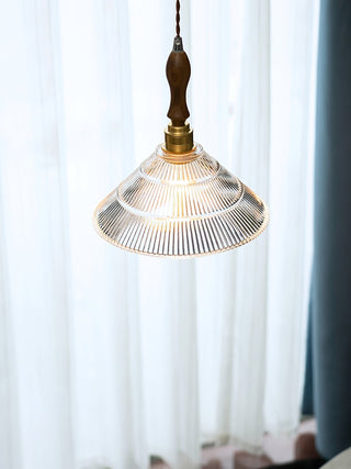 Arcara Suspension en Bois et Verre Ondulé Vintage
