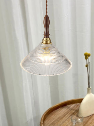 Arcara Suspension en Bois et Verre Ondulé Vintage