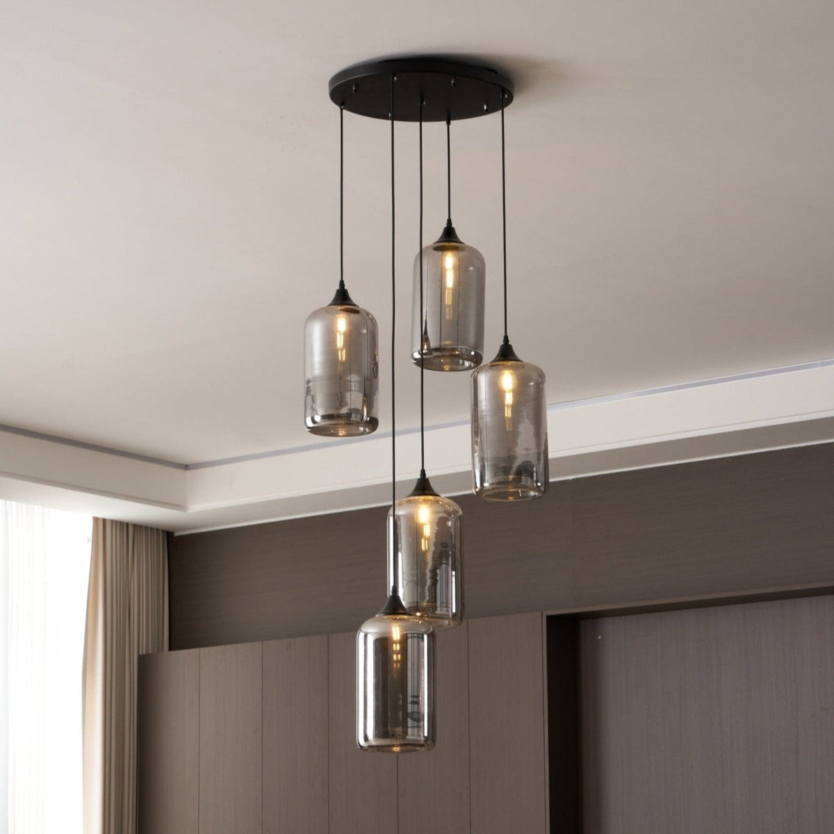 June Suspension Luminaire Industriel Verre Gris Fumé