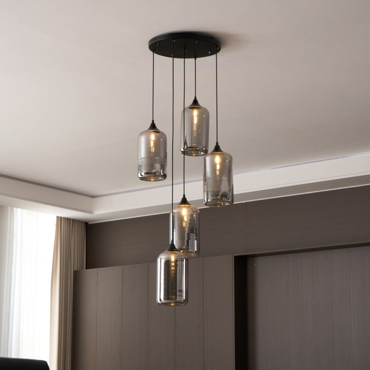 June Suspension Luminaire Industriel Verre Gris Fumé