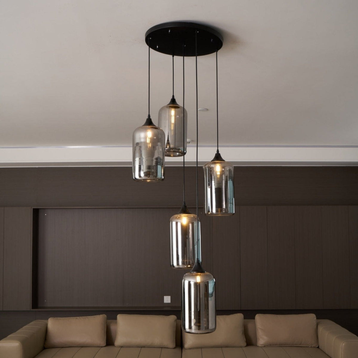 June Suspension Luminaire Industriel Verre Gris Fumé