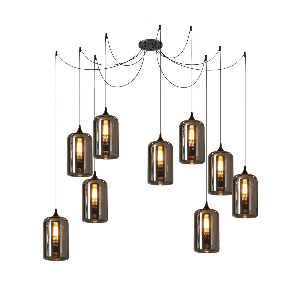 June Suspension Luminaire Industriel Verre Gris Fumé