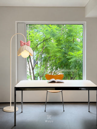 Bow Trim Petal Shade Floor Lamp-Neutral Decor