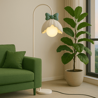 Bow Trim Petal Shade Floor Lamp-Neutral Decor
