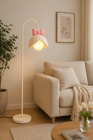Bow Trim Petal Shade Floor Lamp-Neutral Decor