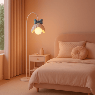 Bow Trim Petal Shade Floor Lamp-Neutral Decor